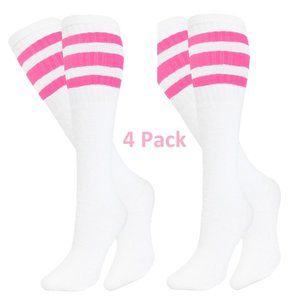 White & Pink Baseball Softball Striped Tube Set Of 4 Pair Socks